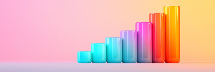 Poster - A minimalistic 3D design of stacked, glossy gradient cylinders, arranged in a seamless, repeating
