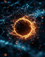 Poster - A dreamlike cosmic scene where a glowing, fluid sphere emerges from a web of interconnected