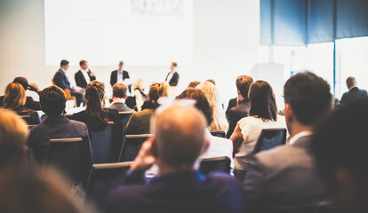 Wall Mural - interview and round table discussion at business convention and presentation. audience at the confer
