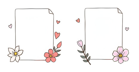Poster - Blank notes with floral designs and hearts. cut out,isolated, transparent background