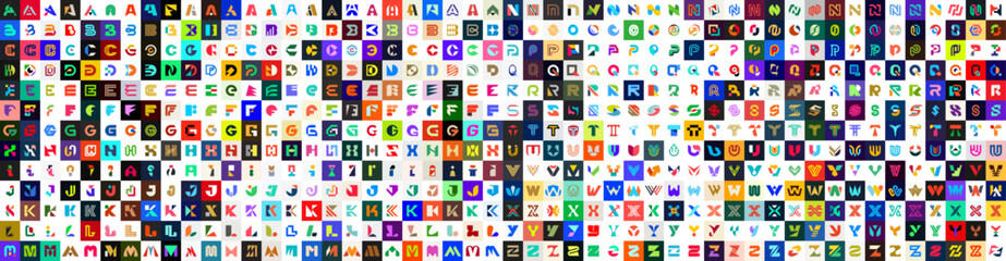 Poster - Mega collection Logos with letters. Geometrical abstract logos. Icon design	