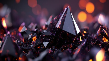 Wall Mural - dark crystals pyramid, fiery background, digital art, geometric shapes, graphic design, visual illus