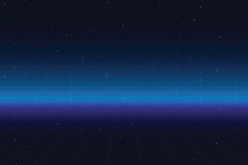 Fototapete - Pixel art background.8 bit game. retro game. for game assets in vector illustrations. Retro Futurism Sci-Fi Background. glowing neon grid. and stars from vintage arcade comp