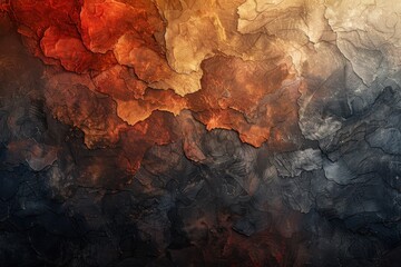 Poster - Chaotic brushstrokes in earthy colors blend together, forming a textured and organic aesthetic under soft lighting