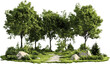 © aura studio - Vector greenery forest summer landscape cut out, transparent background PNG, lush trees, summer nature, eco landscape, green forest, outdoor scene, environmental concept.