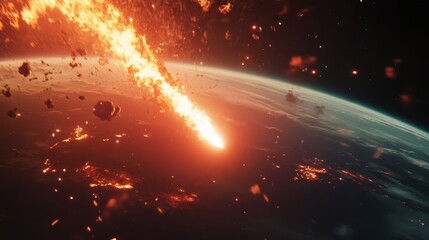 Poster - Fiery Meteorite Impacting Earth's Atmosphere