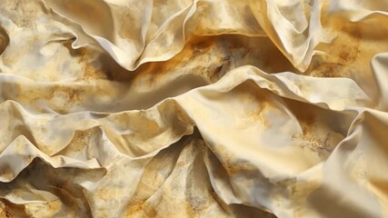 Poster - Abstract texture of crumpled fabric with earthy tones, highlights of golden hues creating a sense of depth and movement in a soft, inviting style