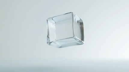 Poster - Floating Transparent Ice Cube on Light Blue Background