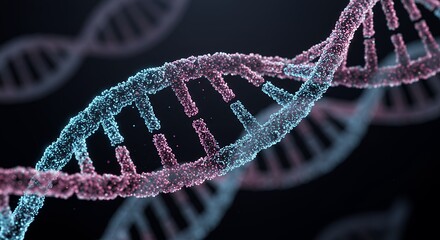 Poster - Abstract DNA molecule structure in 3D rendering with blue and pink hues