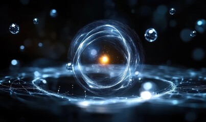 Poster - Glowing Blue Energy Sphere Abstract Background