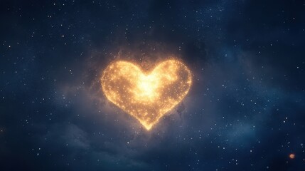 Poster - Glowing Golden Heart in a Starry Night Sky
