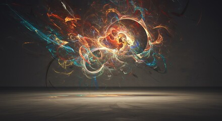 Poster - Abstract Light Painting Creating Swirls of Energy in a Dark Room