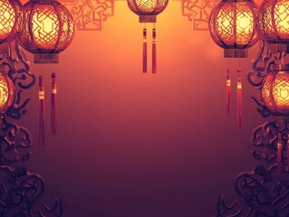 Poster - Glowing Red Lanterns Festive Background