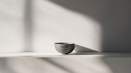 Poster - Soft shadows dance across a clean surface, highlighting a minimalist bowl that carries an uplifting message. The tranquil setting invites reflection and positivity