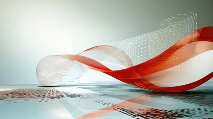 Poster - abstract digital background with elegant white and red curved lines, futuristic technology theme.