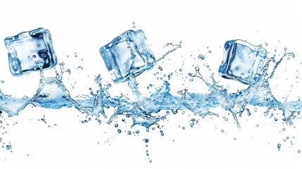 Poster - Ice Cubes Splashing in Water