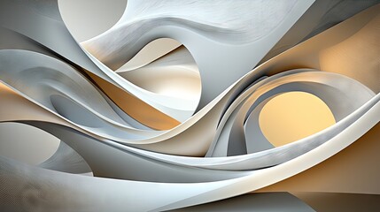 Fototapete - Abstract flowing waves in neutral shades of white and gray, smooth gradients and subtle movement.
