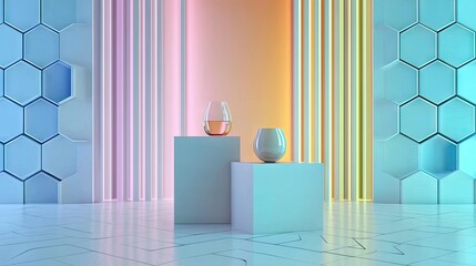 Poster - Abstract hexagonal white tiles creating a modern, seamless background with subtle shadows and gradients.