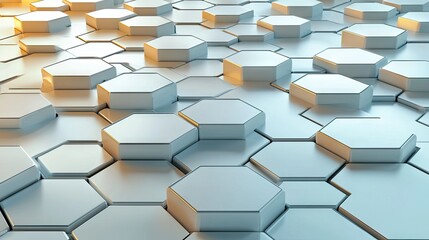 Poster - Abstract white background with 3D hexagonal shapes, arranged in a modern geometric pattern with soft shadows and subtle gradients.