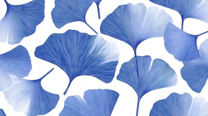 Aufkleber - Intricate Blue Ginkgo Leaf Pattern on White Background