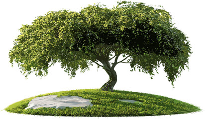 Wall Mural - vector tree on greenery grass, nature layout, eco background, spring landscape, green leaves, outdoo