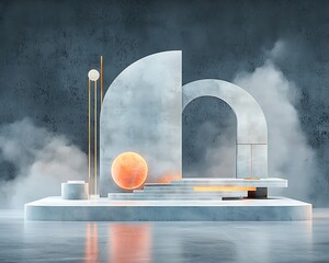 Poster - Modern geometric podium display with ambient lighting