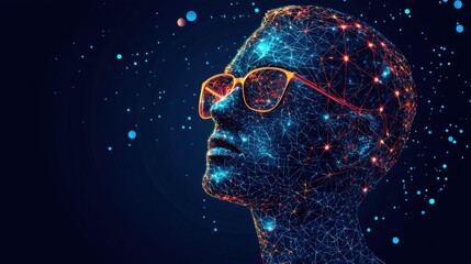 Poster - Conceptual image of a person's head with a complex network of dots and lines representing advanced interactive tutoring