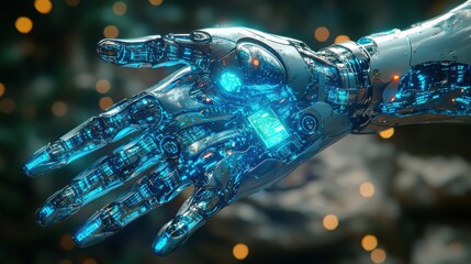 Poster - Close-up view of a robotic hand symbolizing advanced ai technology in financial portfolio management