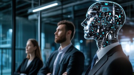 Poster - human figure with a robot head representing ai-driven social impact training and the future of learn