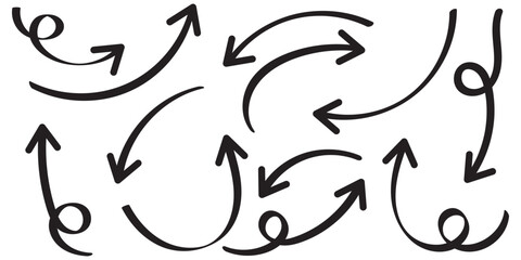 Aufkleber - Set of Hand drawn vector arrows doodle on white background. design element vector illustration.