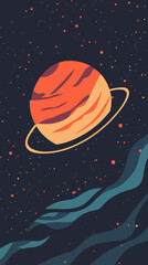 Wall Mural - colorful saturn-like planet against starry sky vector illustration