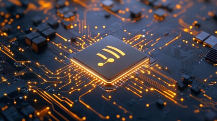 Fototapete - Wireless Connectivity: Microchip Technology and Network Signal