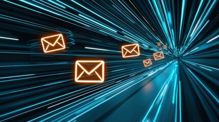 Poster - Speedy email delivery in digital communication virtual environment motion graphics futuristic perspective
