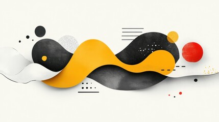 Poster - Abstract art with flowing shapes in black, yellow, and white