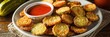 © Alexandr - A plate of bite-sized fried pickles served with a dipping sauce, a popular southern appetizer that's easy to prepare for gatherings and game days.