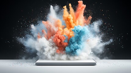 Poster - Colorful explosion around a white surface
