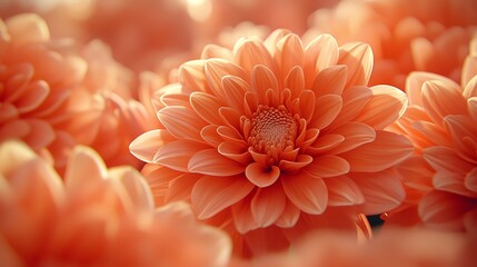 coral dahlias close up soft focus floral image