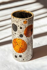 Poster - Handcrafted ceramic pottery vase with earthy textures and minimalist design highlighted by natural light on a clean white background