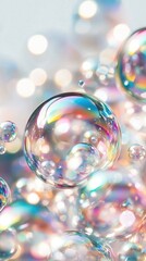Poster - Vibrant abstract multicolored soap bubbles float in light evoking joy and playfulness perfect for product ads and digital art inspiration