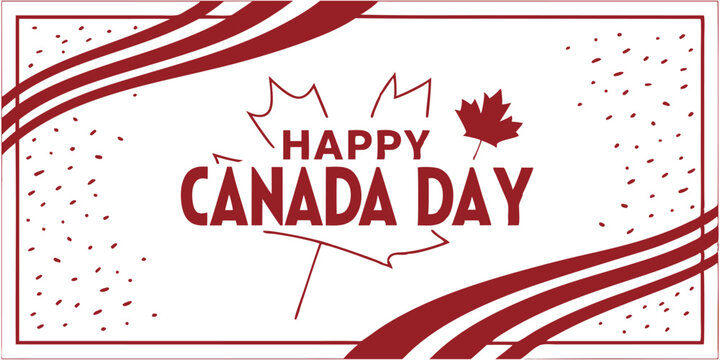 Happy Canada Day Banner with Red Maple Leaf and Elegant Design Elements