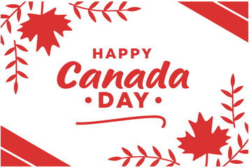 Poster - Canada Day Banner with Maple Leaf and Decorative Red Swirls