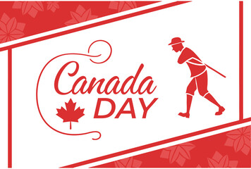 Poster - Canada Day Celebration Banner Featuring Maple Leaf and Worker Silhouette in Red and White