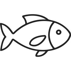 Poster - Fish outline vector illustration featuring a simple black and white drawing of a fish with fins and tail. The fish is depicted in a minimalist style perfect for icons or logos