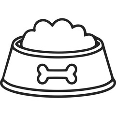 Poster - Food Bowl with Pet Food and Bone Design in Black and White Line Art Style for Animal Nutrition and Feeding Supplies. Simple food bowl with bone design filled with pet food
