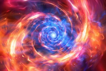 Fototapete - Colorful atomic particles swirling in a digital universe at high speed representing the mysteries of science and technology