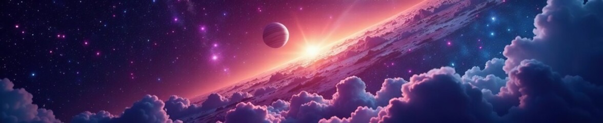 Wall Mural - Cosmic landscape with glowing stars and planets, colors, star