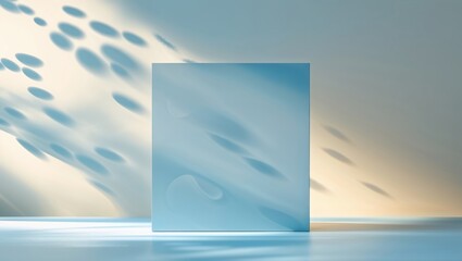 Poster - Clear blue square on surface casting soft shadows in calm light environment