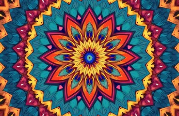 Aufkleber - Colorful mandala wallpaper with geometric patterns. Repeating abstract design with vibrant colours. Generative AI art decor for meditation, yoga, relaxation. Spiritual design for interior, background.