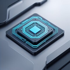 Poster - Microchip design with intricate circuit patterns showcased in a futuristic setting