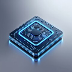Poster - Modern microchip design featuring intricate circuitry and glowing blue accents captured in a minimalistic setting
